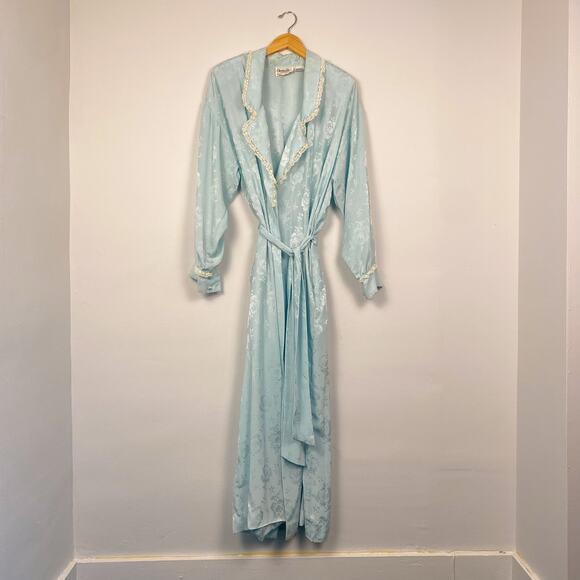 Vintage Christian Dior Jacquard Satin Lace Robe Light Blue